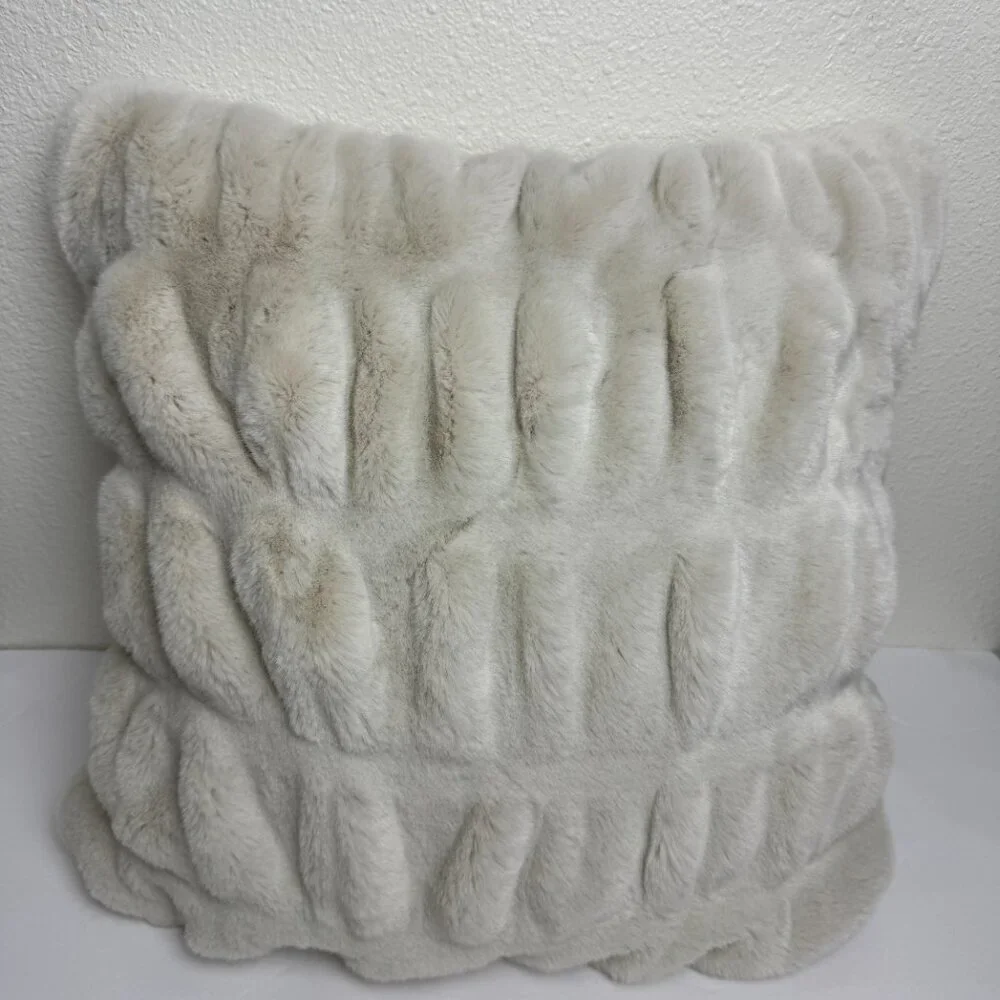 Pottery Barn Faux Fur Ivory Ruched Throw Pillow Case - Like NEW
